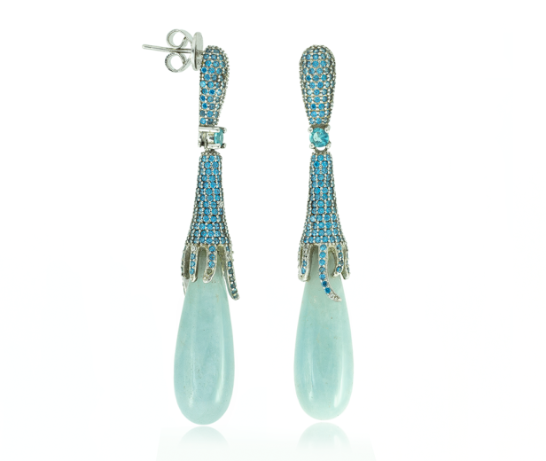 Срібні сережки Aquamarine Drops — родій