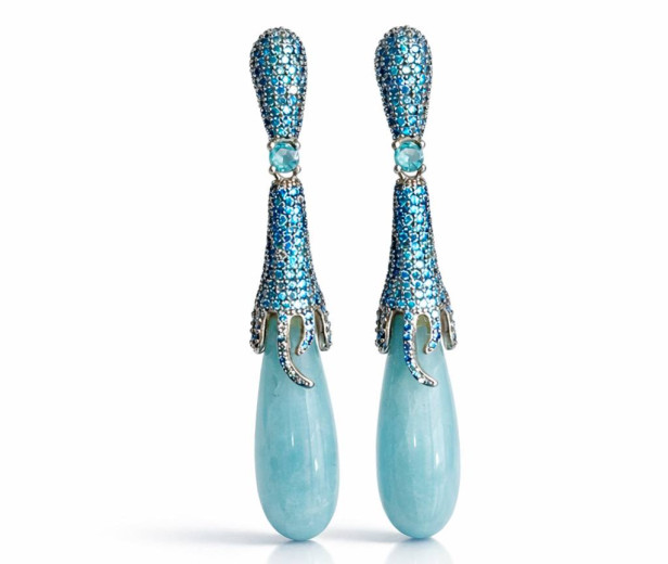 Срібні сережки Aquamarine Drops — родій