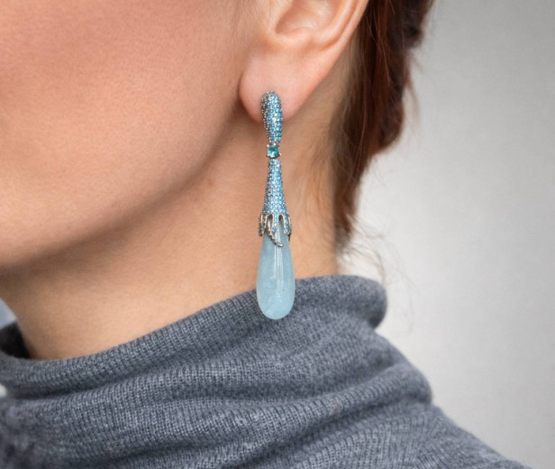 Срібні сережки Aquamarine Drops — родій