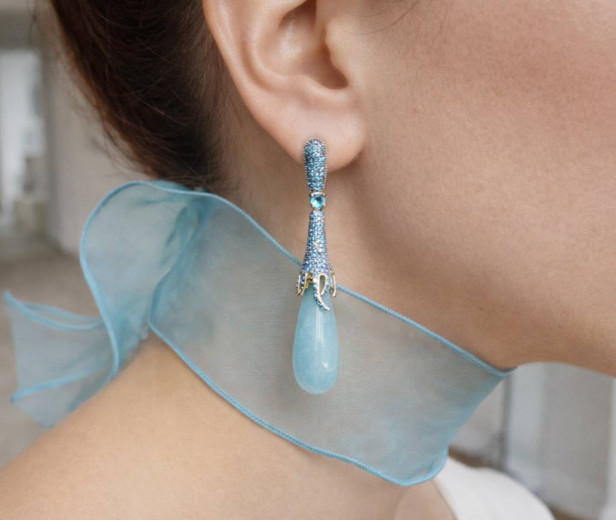 Срібні сережки Aquamarine Drops — родій
