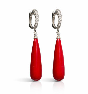 Серьги коралл, капли — серебро 925