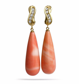 Серьги коралл розовый — серебро 925, позолота