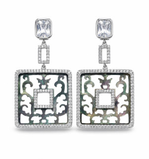 Сережки Art - deco перламутр — срібло 925, білий родій