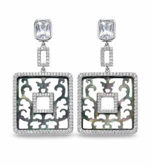 Сережки Art - deco перламутр — срібло 925, білий родій