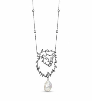 Довге намисто Lion Pearl з перлиною барокко — срібло 925, чорний родій