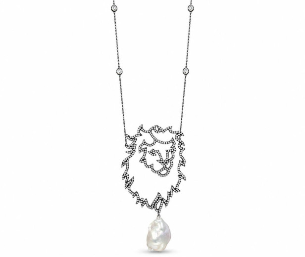Довге намисто Lion Pearl з перлиною барокко — срібло 925, чорний родій