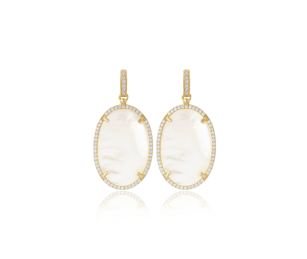 Срібні сережки з білим перламутром M — позолота
