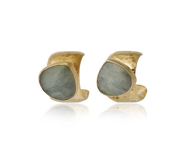 Сережки кільця з натуральним аквамарином  — срібло 925, позолота