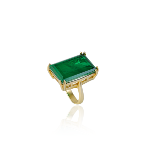 Серебняное кольцо Grand с большим изумрудом lab, позолота