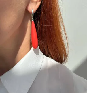 Сережки корал, крапля — срібло 925