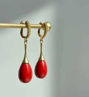 Сережки Корал крапля 12135