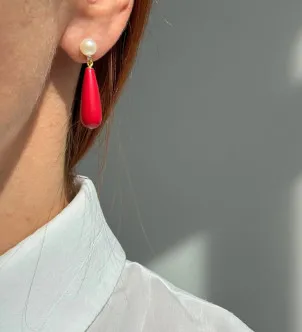 Сережки з коралом та перлами — срібло 925, позолота