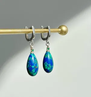 Сережки азурит, крапля — срібло 925