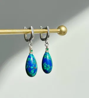 Серьги азурит, капля — серебро 925