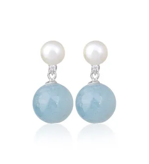 Сережки Aqua з аквамарином та перлами — срібло 925