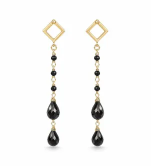 Сережки Lucky з турмаліном шерл — срібло 925, позолота