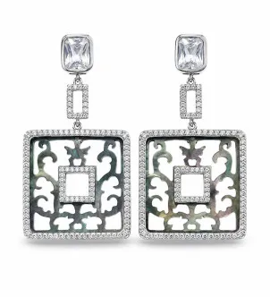 Сережки Art - deco перламутр — срібло 925, білий родій