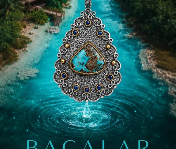 Кулон Bacalar з бірюзою та  сапфіром — срібло 925, позолота