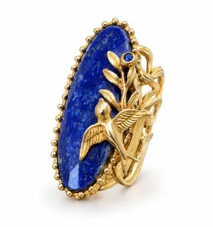 Кольцо Royal Blue лазурит, сапфир — серебро 925, позолота