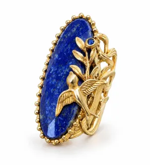 Каблучка Royal Blue лазурит, сапфір — срібло 925, позолота
