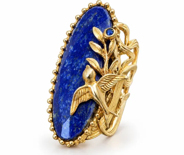 Каблучка Royal Blue з лазуритом та сапфіром — срібло 925, позолота