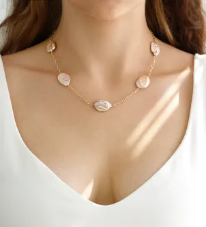 Колье Gloss с розовым жемчугом — серебро 925, позолота