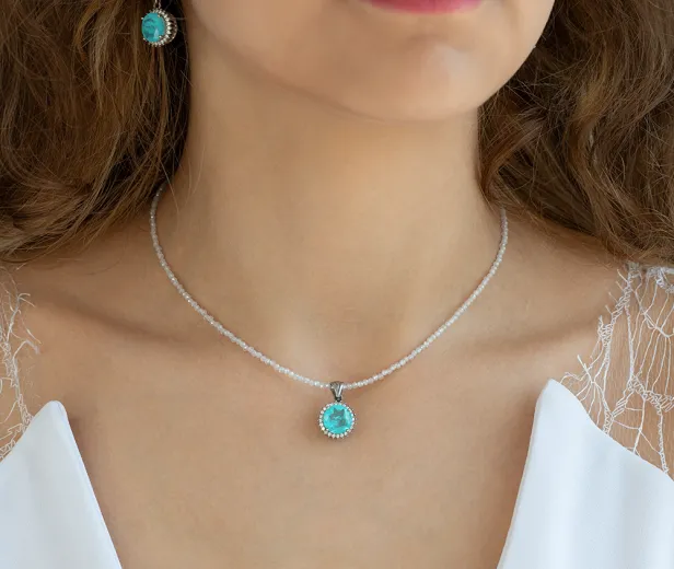 Срібний кулон Charm xs с параіба lab — родій