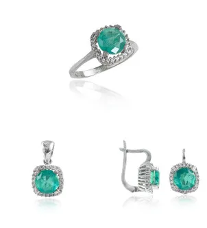 Срібний комплект Mini зі смарагдом lab — родій
