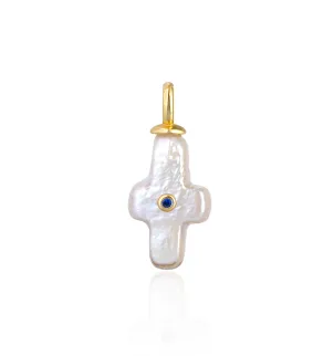 Срібна підвіска Aurora з перлиною-хрестик та сапфиром — позолота