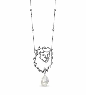Довге намисто Lion Pearl з перлиною барокко — срібло 925, чорний родій