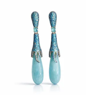 Серебряные серьги  Aquamarine Drops — родий