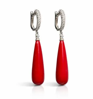 Сережки корал, крапля — срібло 925