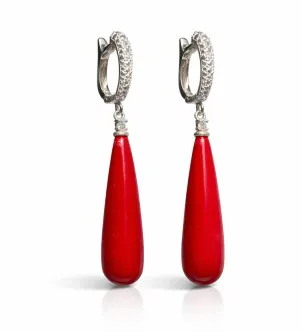 Серьги коралл, капли — серебро 925