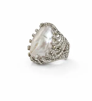 Кольцо жемчуг барочный Majesta — серебро 925